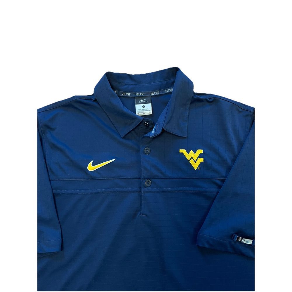 Nike‎ Elite Dri Fit West Virginia Mountaineers WVU Blue Golf Polo Men's Medium